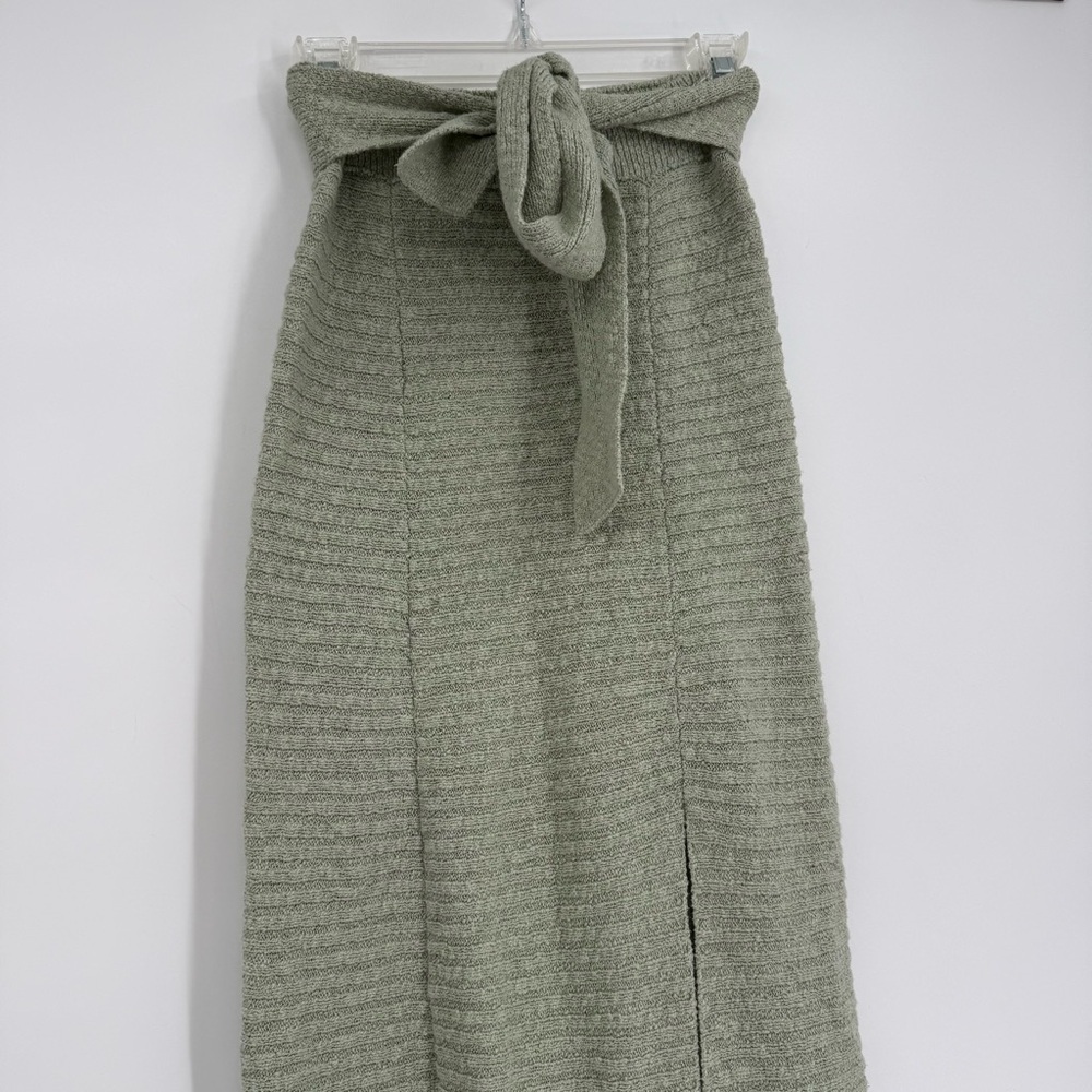 Free People Claudia Green Knit Belted Blanket Skirt Size XS Slit Rib-Knit Maxi - Picture 7 of 11